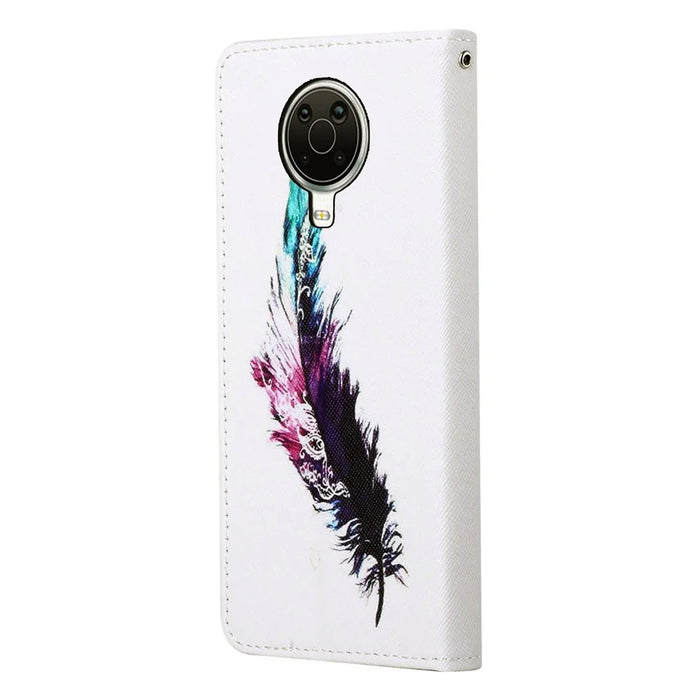 New Pattern Printing Wallet Design Cross Texture Leather Stand Case for Nokia G10/G20 - Feather - 3