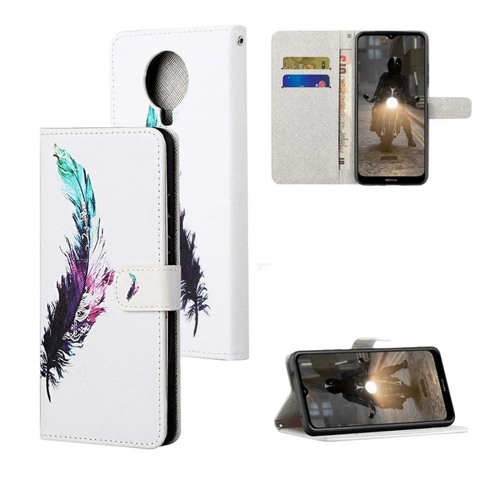 New Pattern Printing Wallet Design Cross Texture Leather Stand Case for Nokia G10/G20 - Feather - 4
