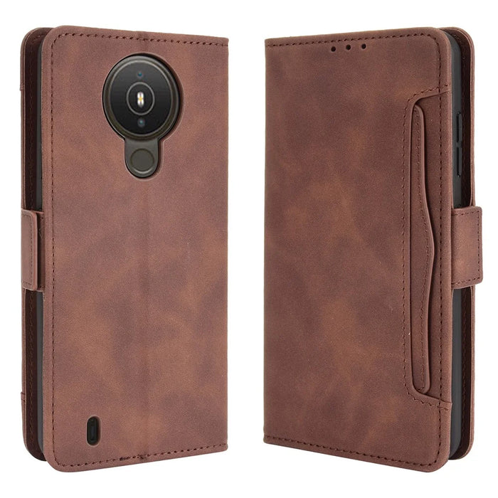 Leather Wallet Protective Case with Multiple Card Slots for Nokia 1.4 - Brown - 1