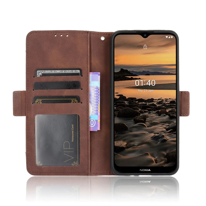 Leather Wallet Protective Case with Multiple Card Slots for Nokia 1.4 - Brown - 5