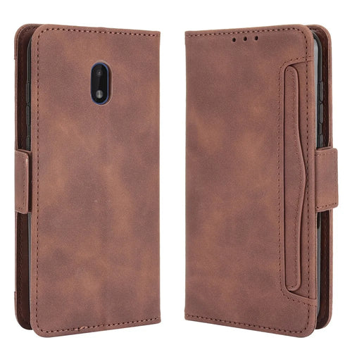 Multiple Card Slots Design Leather Wallet Case Stand for Nokia C1 Plus - Brown - 1