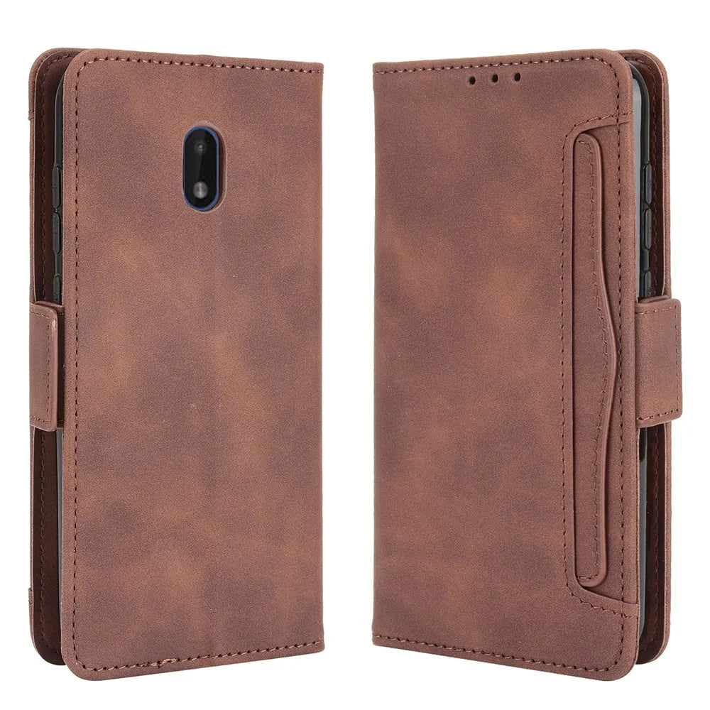Multiple Card Slots Design Leather Wallet Case Stand for Nokia C1 Plus - Brown - 1