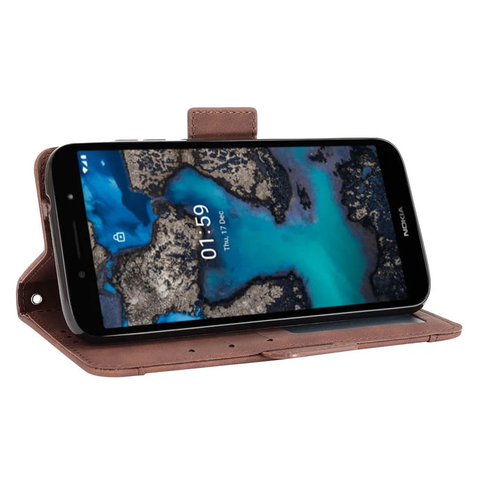 Multiple Card Slots Design Leather Wallet Case Stand for Nokia C1 Plus - Brown - 6