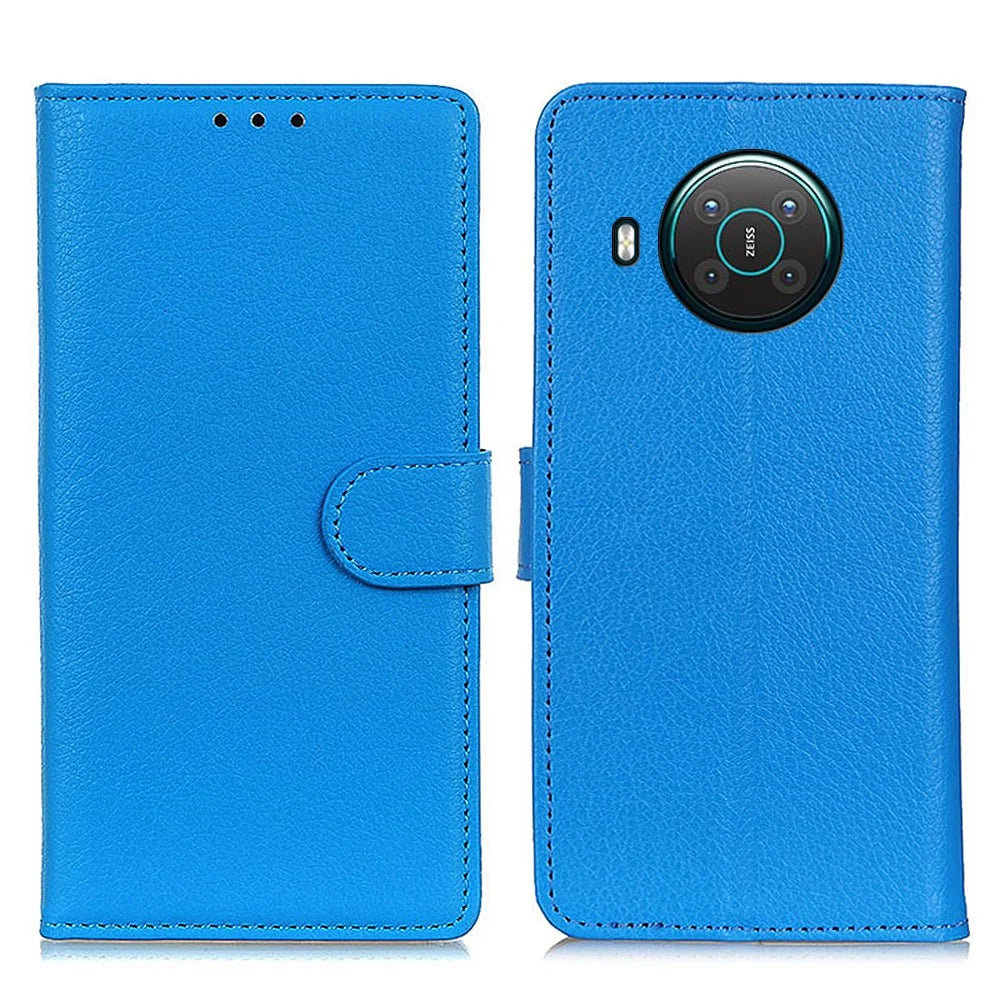 Litchi Skin Wallet Leather Phone Case for Nokia X20/X10 - Blue - 1