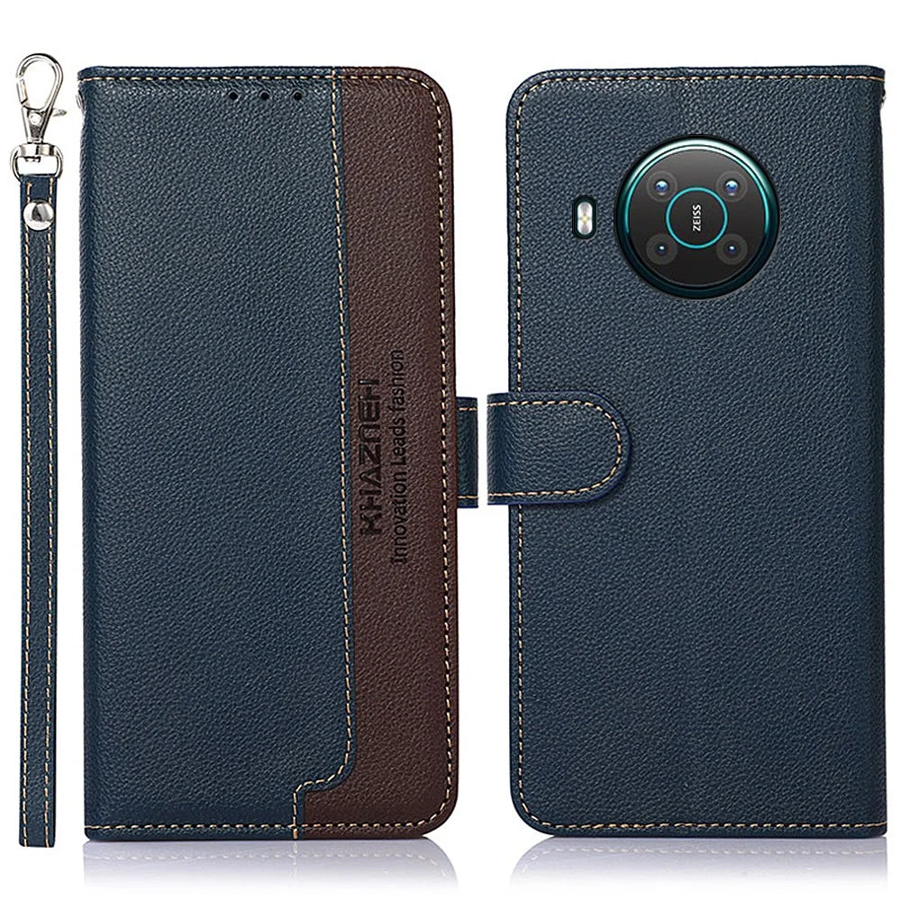 KHAZNEH RFID Anti-theft Swiping Function Design Leather Phone Case Litchi Skin Cover for Nokia X10/X20 - Blue - 1