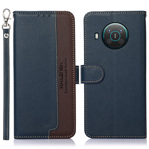 KHAZNEH RFID Anti-theft Swiping Function Design Leather Phone Case Litchi Skin Cover for Nokia X10/X20 - Blue - 1