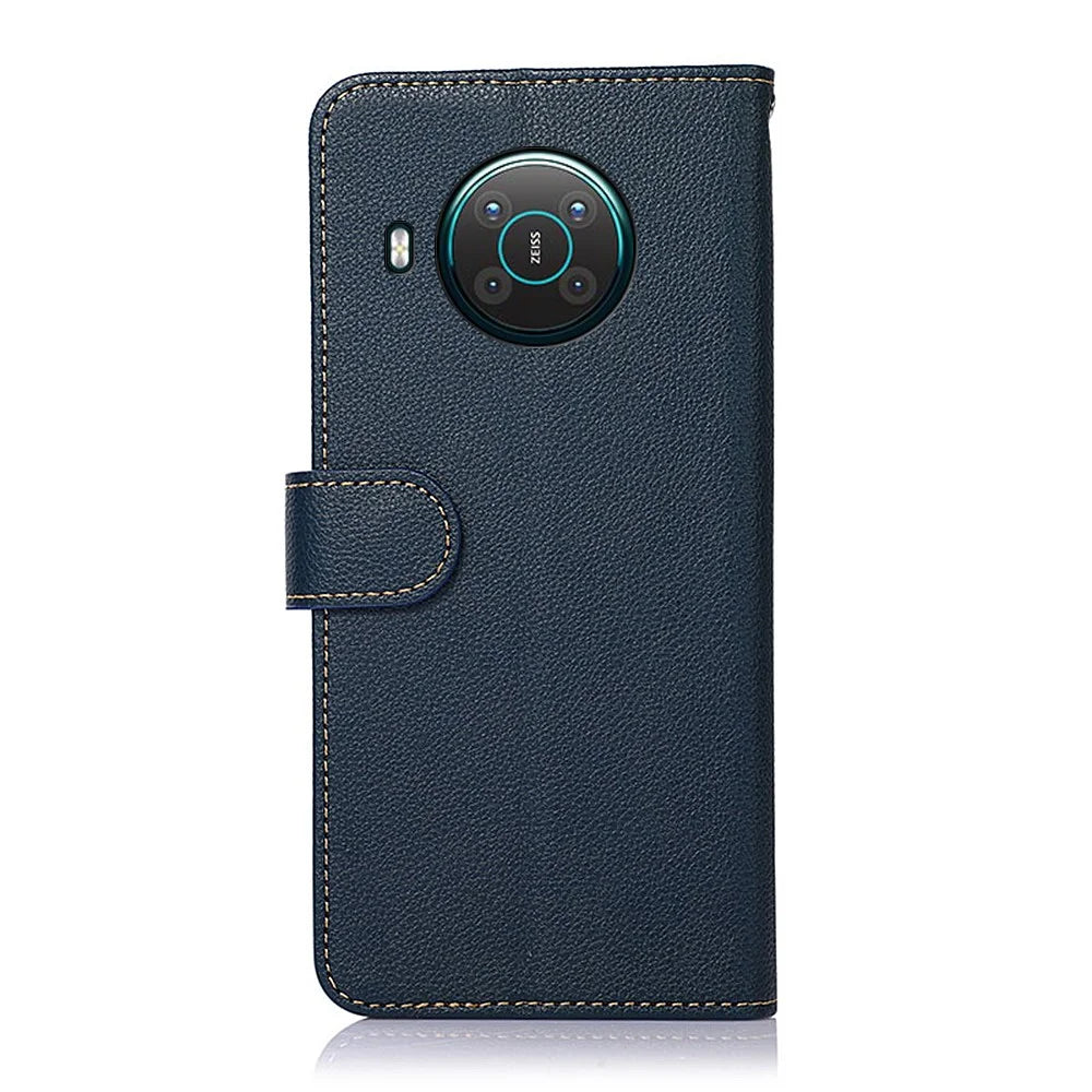 KHAZNEH RFID Anti-theft Swiping Function Design Leather Phone Case Litchi Skin Cover for Nokia X10/X20 - Blue - 7