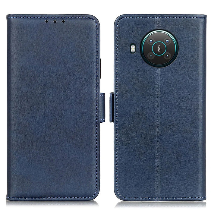 Magnetic Double Clasp Leather Wallet Case for Nokia X20/X10 - Blue - 1