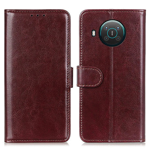 For Nokia X20/X10 Phone Case PU Leather Phone Cover Drop-proof Crazy Horse Protector with Stand Wallet - Brown - 1