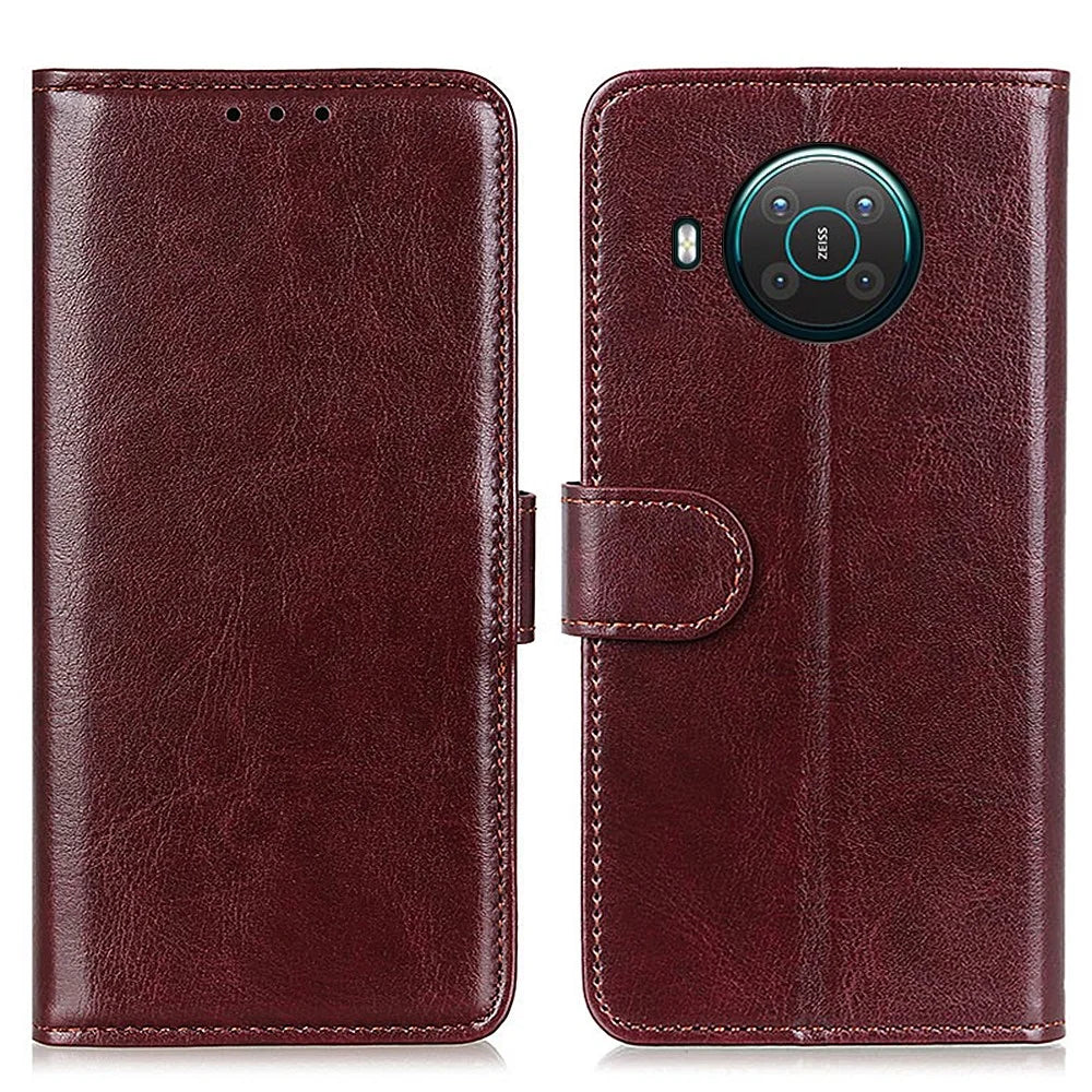 For Nokia X20/X10 Phone Case PU Leather Phone Cover Drop-proof Crazy Horse Protector with Stand Wallet - Brown - 1