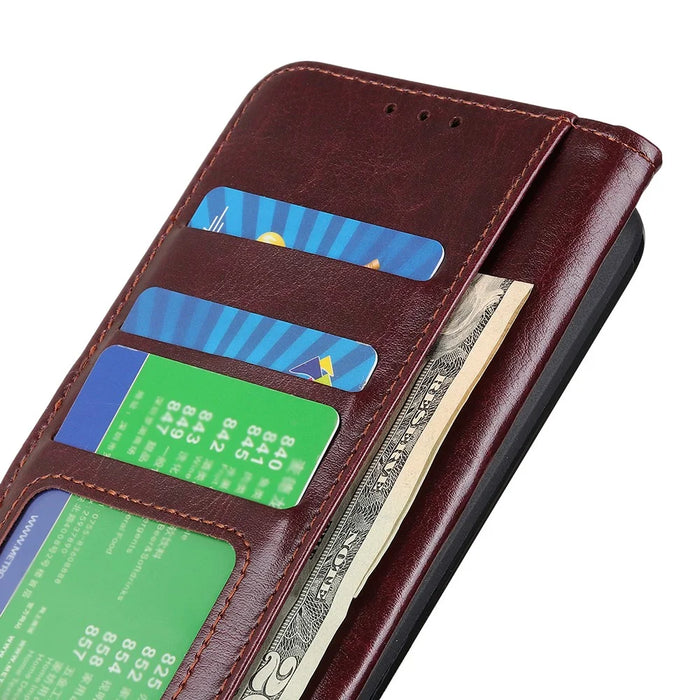 For Nokia X20/X10 Phone Case PU Leather Phone Cover Drop-proof Crazy Horse Protector with Stand Wallet - Brown - 3