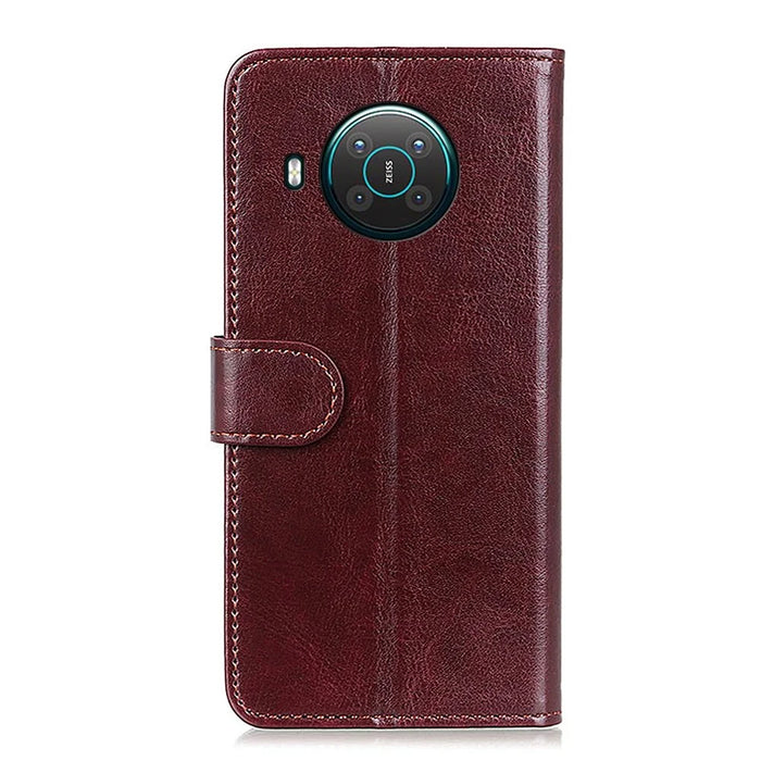 For Nokia X20/X10 Phone Case PU Leather Phone Cover Drop-proof Crazy Horse Protector with Stand Wallet - Brown - 6
