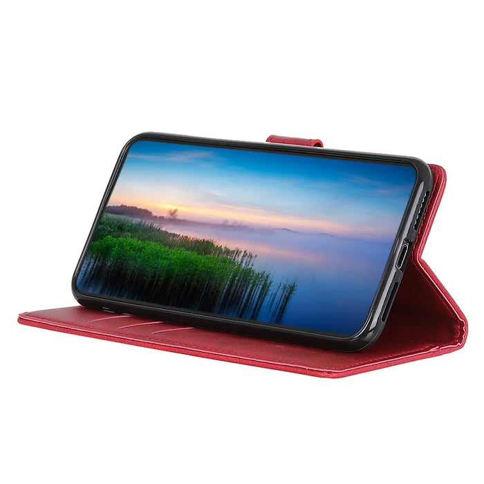 Matte Skin Leather Wallet Shell for Nokia X20/X10 - Red - 2