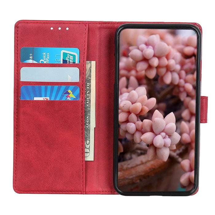 Matte Skin Leather Wallet Shell for Nokia X20/X10 - Red - 3