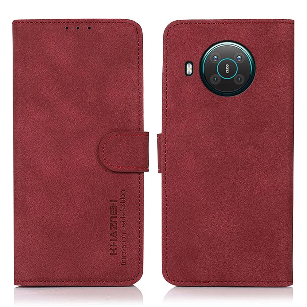 KHAZNEH Wallet Design Textured Full Protection Leather Phone Cover Stand Case for Nokia X10/X20 - Red - 1