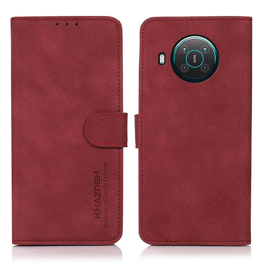 KHAZNEH Wallet Design Textured Full Protection Leather Phone Cover Stand Case for Nokia X10/X20 - Red - 1