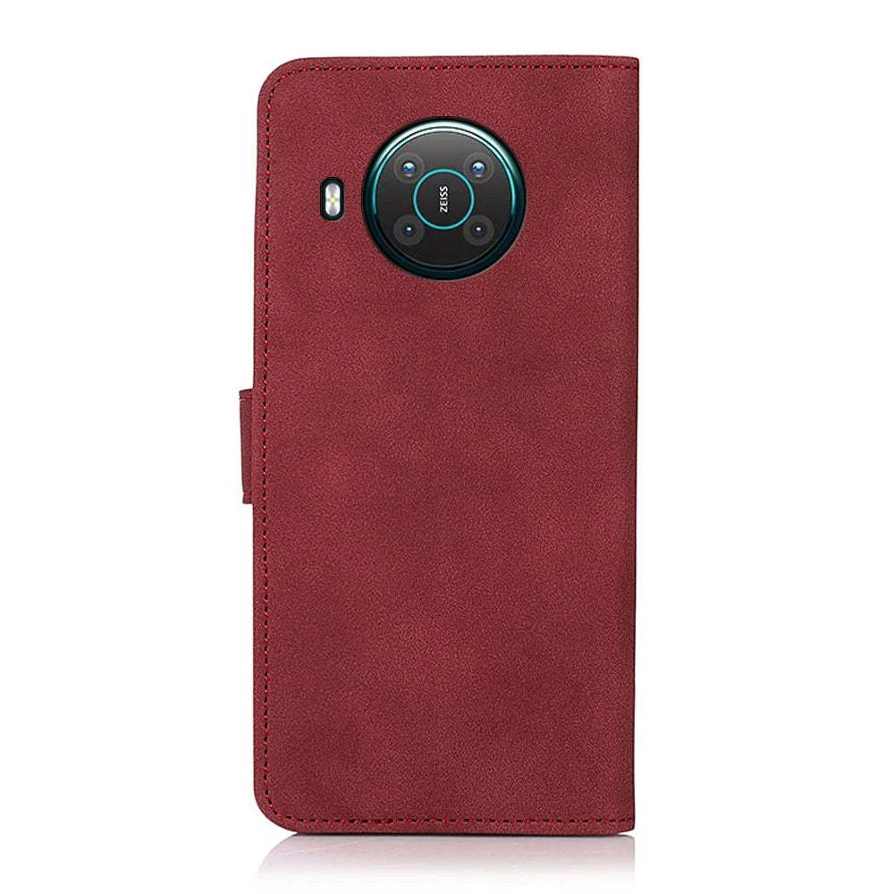 KHAZNEH Wallet Design Textured Full Protection Leather Phone Cover Stand Case for Nokia X10/X20 - Red - 3
