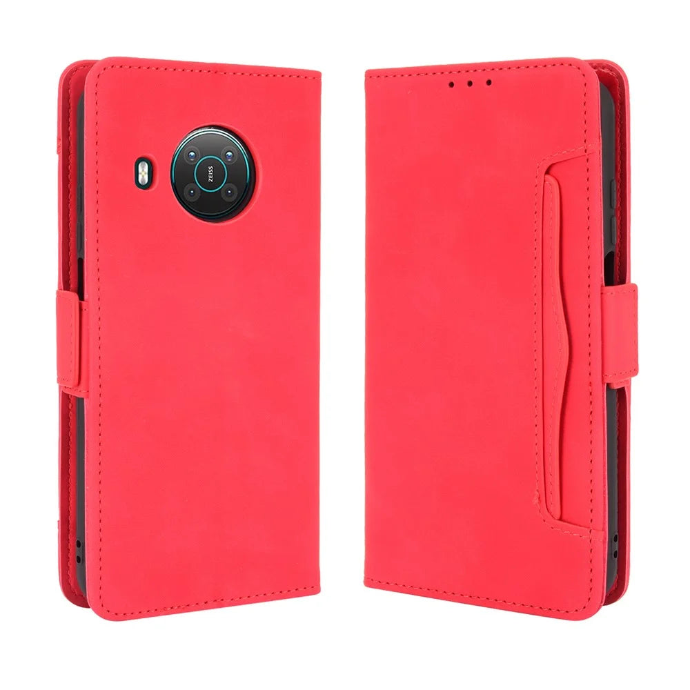 For Nokia X10 / X20 Protective Leather Case with Multiple Card Slots and Stand Function - Red - 1