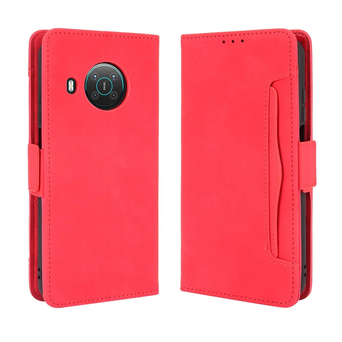 For Nokia X10 / X20 Protective Leather Case with Multiple Card Slots and Stand Function - Red - 1