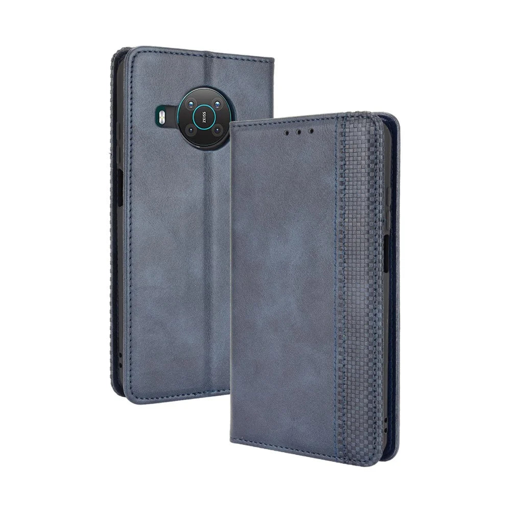 Vintage Style Wallet Stand Protective Leather Phone Case Cover for Nokia X10/X20 - Blue - 1