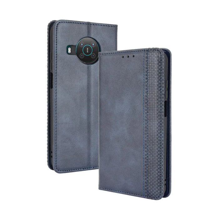 Vintage Style Wallet Stand Protective Leather Phone Case Cover for Nokia X10/X20 - Blue - 1