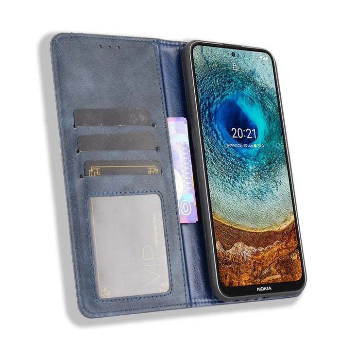 Vintage Style Wallet Stand Protective Leather Phone Case Cover for Nokia X10/X20 - Blue - 4