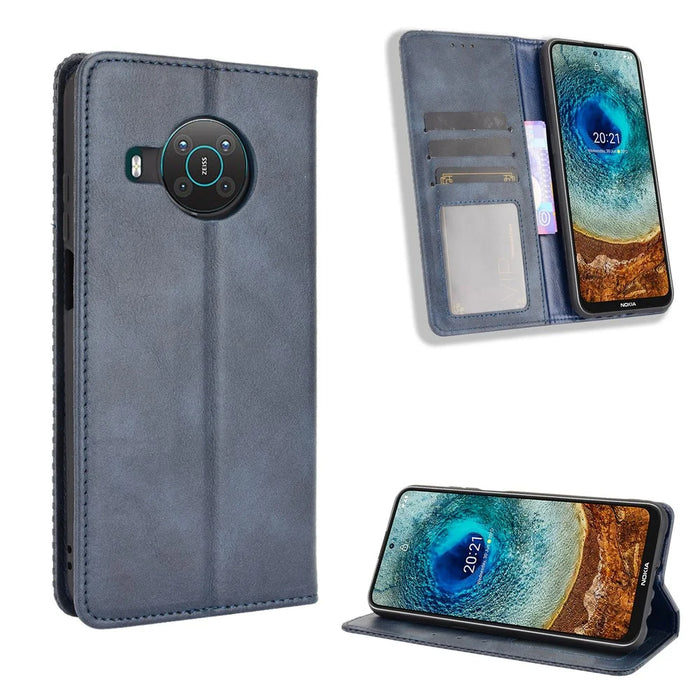 Vintage Style Wallet Stand Protective Leather Phone Case Cover for Nokia X10/X20 - Blue - 6
