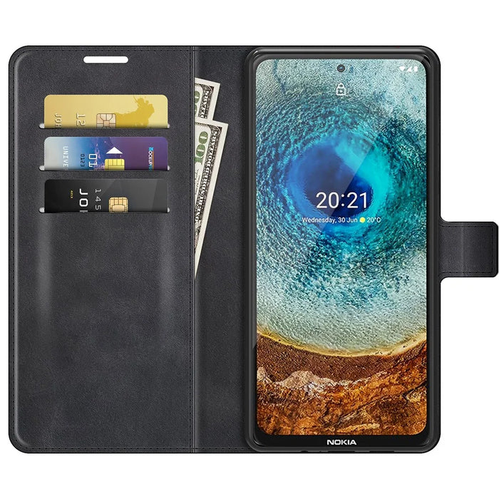 For Nokia X10 / X20 PU Leather Flip Phone Case Wallet Stand Protective Cover - Black - 2