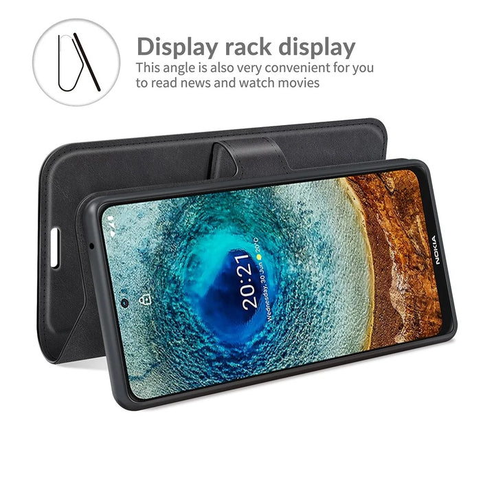 For Nokia X10 / X20 PU Leather Flip Phone Case Wallet Stand Protective Cover - Black - 4