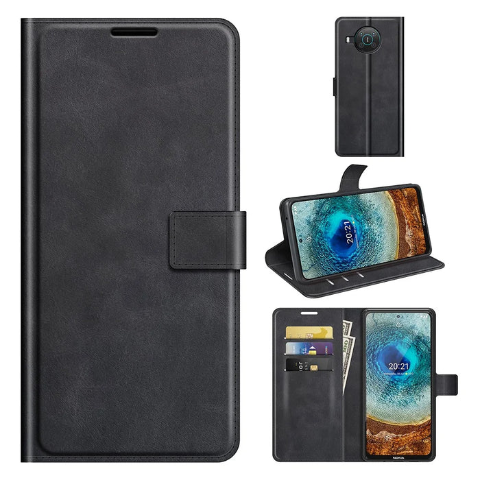 For Nokia X10 / X20 PU Leather Flip Phone Case Wallet Stand Protective Cover - Black - 6