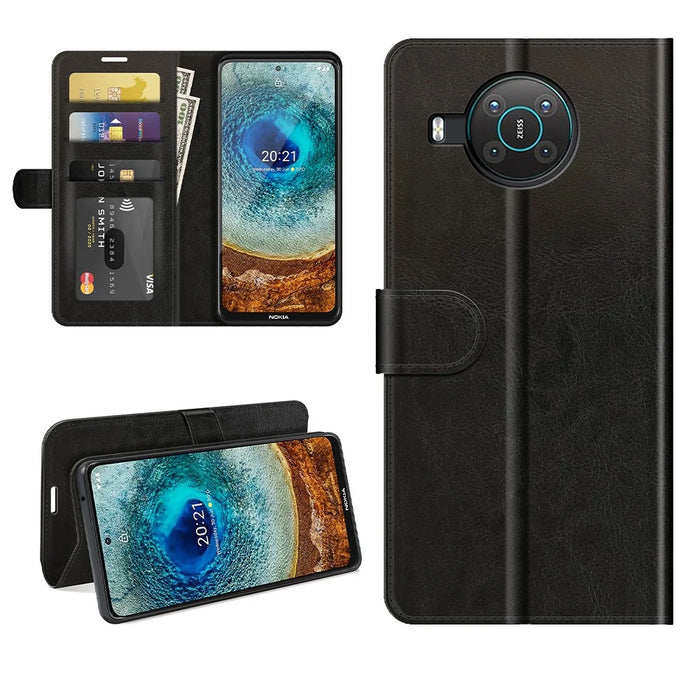 Full Protection Crazy Horse Texture Leather Stand Case with Wallet for Nokia X10/X20 - Black - 6