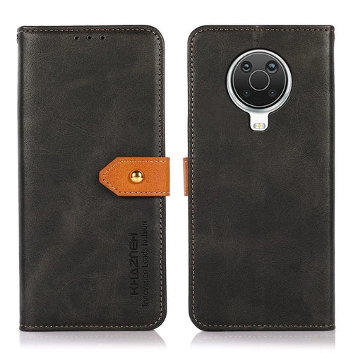 KHAZNEH Golden Magnetic Clasp Wallet Stand Design Dual Color Leather Phone Case for Nokia G10/G20 - Black - 1