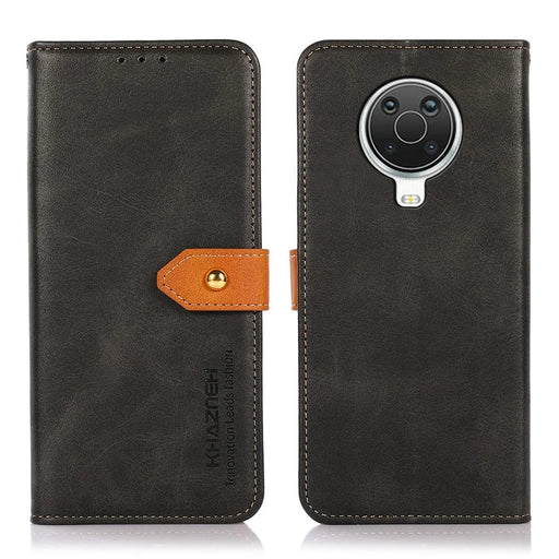 KHAZNEH Golden Magnetic Clasp Wallet Stand Design Dual Color Leather Phone Case for Nokia G10/G20 - Black - 1
