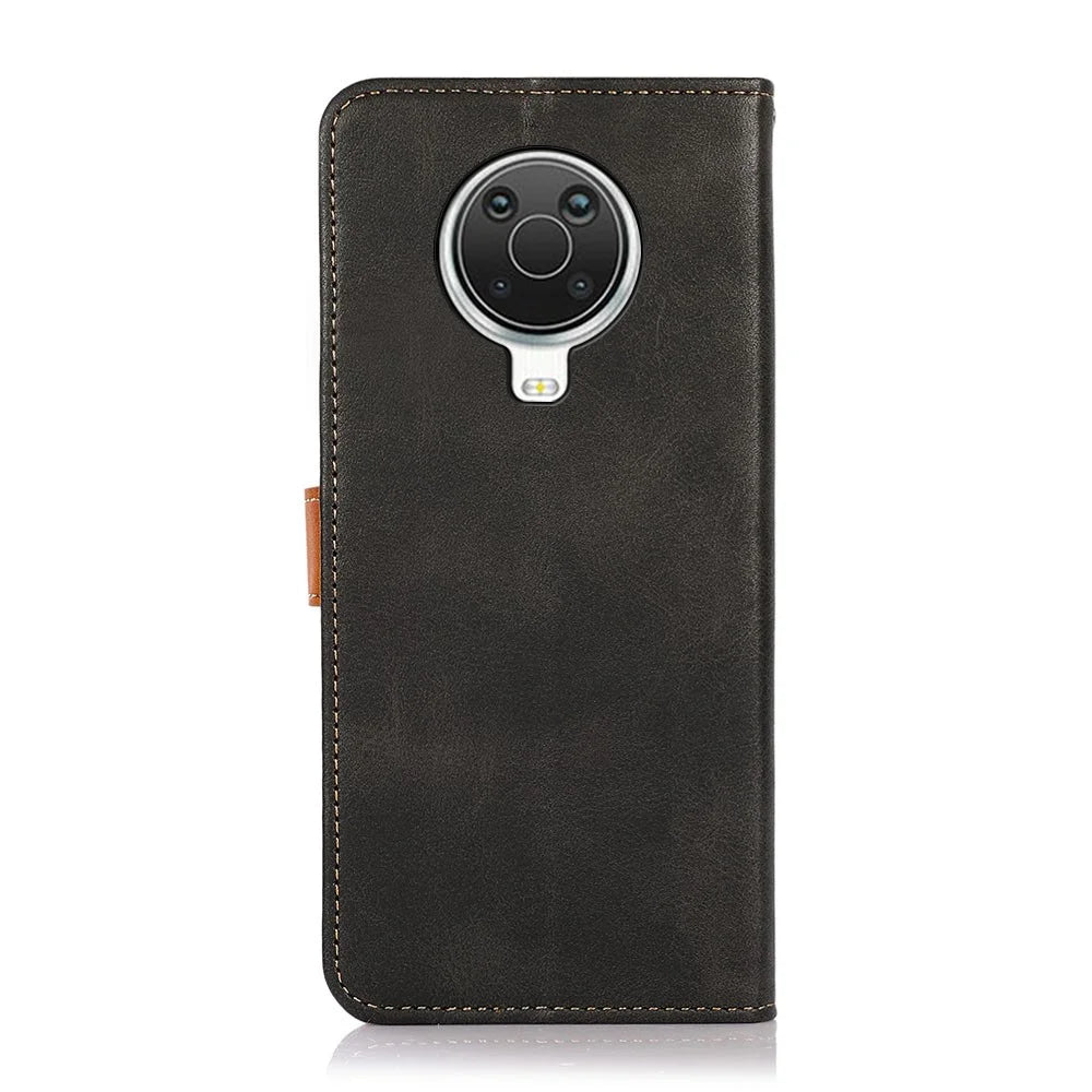 KHAZNEH Golden Magnetic Clasp Wallet Stand Design Dual Color Leather Phone Case for Nokia G10/G20 - Black - 3