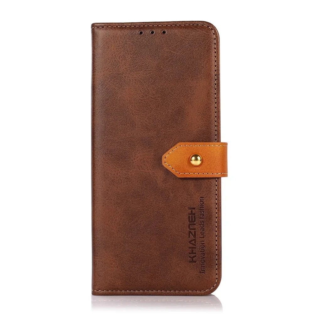 KHAZNEH Golden Magnetic Clasp Wallet Design Dual Color Leather Phone Case with Stand for Nokia X10/X20 - Brown - 2