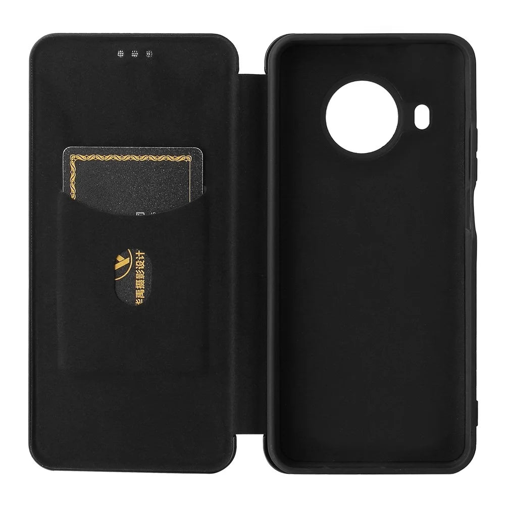 Card Slot Design Auto-absorbed Carbon Fiber Leather Case with Ring Strap for Nokia X10/X20 - Black - 4