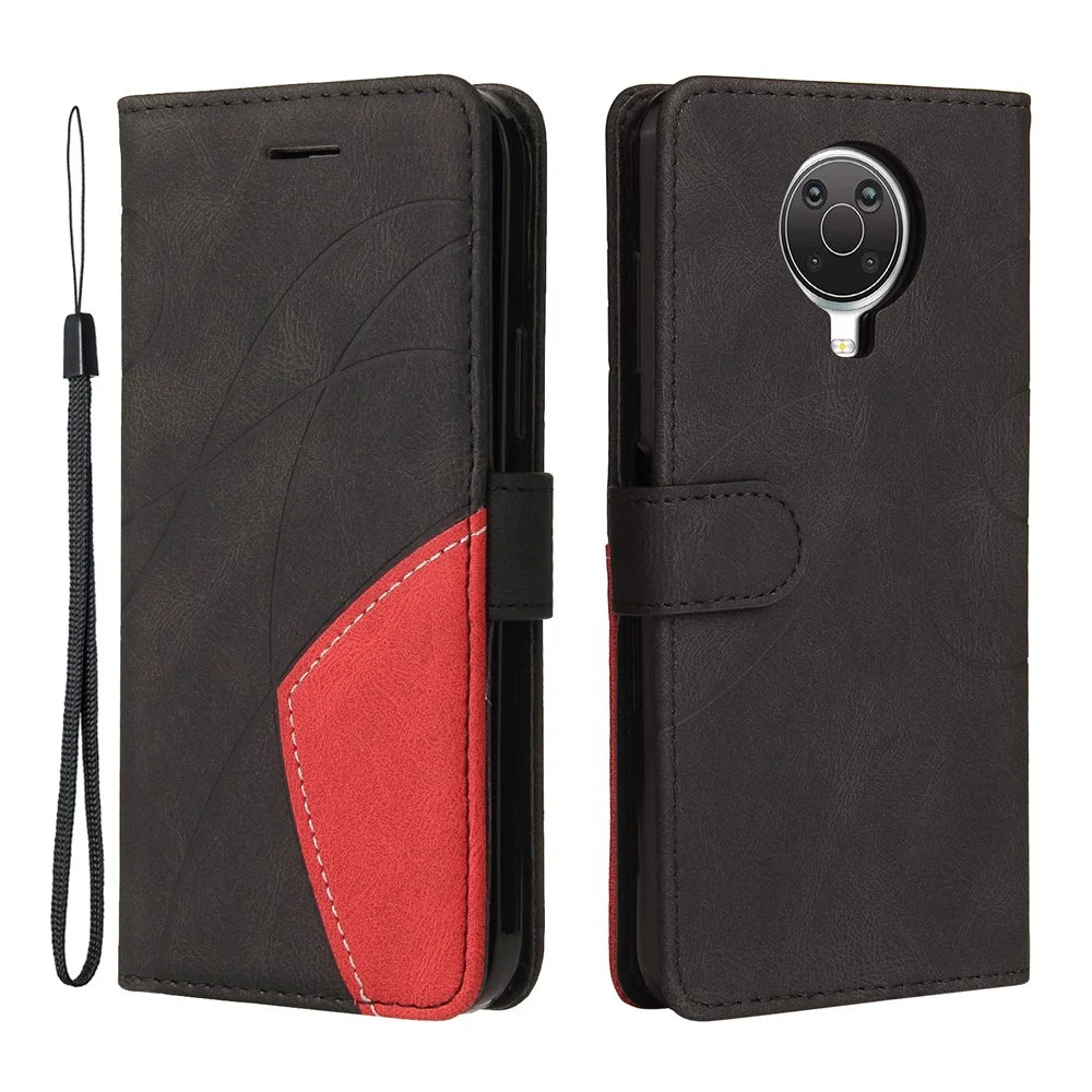 For Nokia G10 / G20 Leather Case Wallet Stand Color Splicing Phone Cover - Black - 1