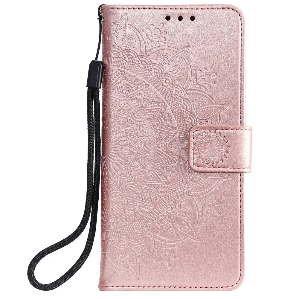 Imprinted Mandala Totem Pattern PU Leather Wallet Cover Case with Strap for Nokia X20 - Rose Gold - 2