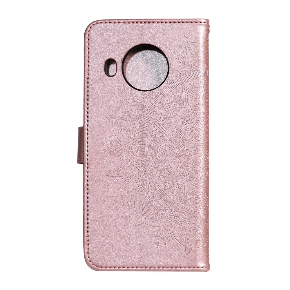 Imprinted Mandala Totem Pattern PU Leather Wallet Cover Case with Strap for Nokia X20 - Rose Gold - 3