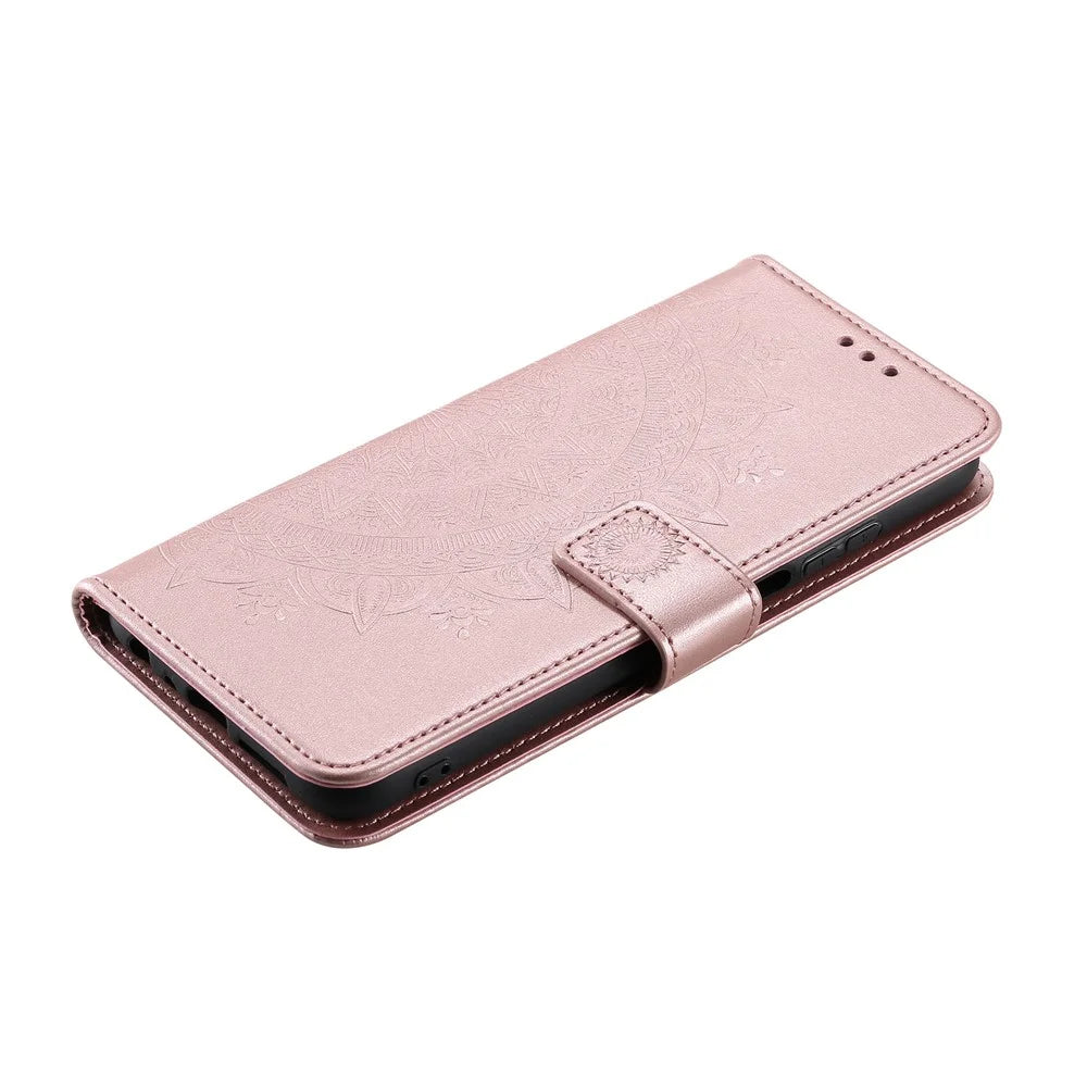 Imprinted Mandala Totem Pattern PU Leather Wallet Cover Case with Strap for Nokia X20 - Rose Gold - 7