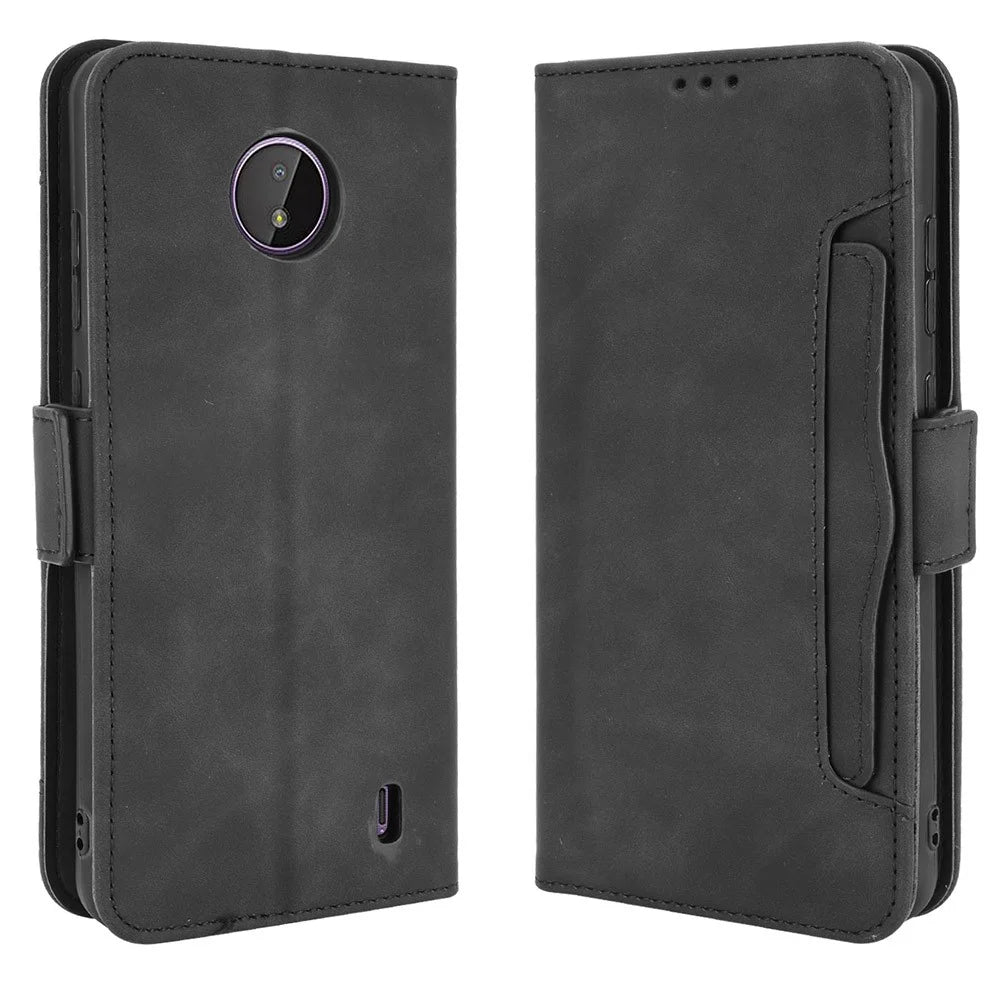 Wallet Design Multiple Card Slots Phone Cover Stand Case for Nokia C20/C10 - Black - 1