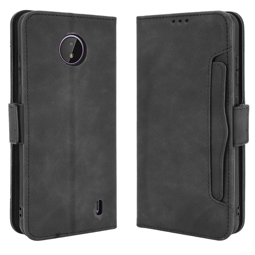 Wallet Design Multiple Card Slots Phone Cover Stand Case for Nokia C20/C10 - Black - 1