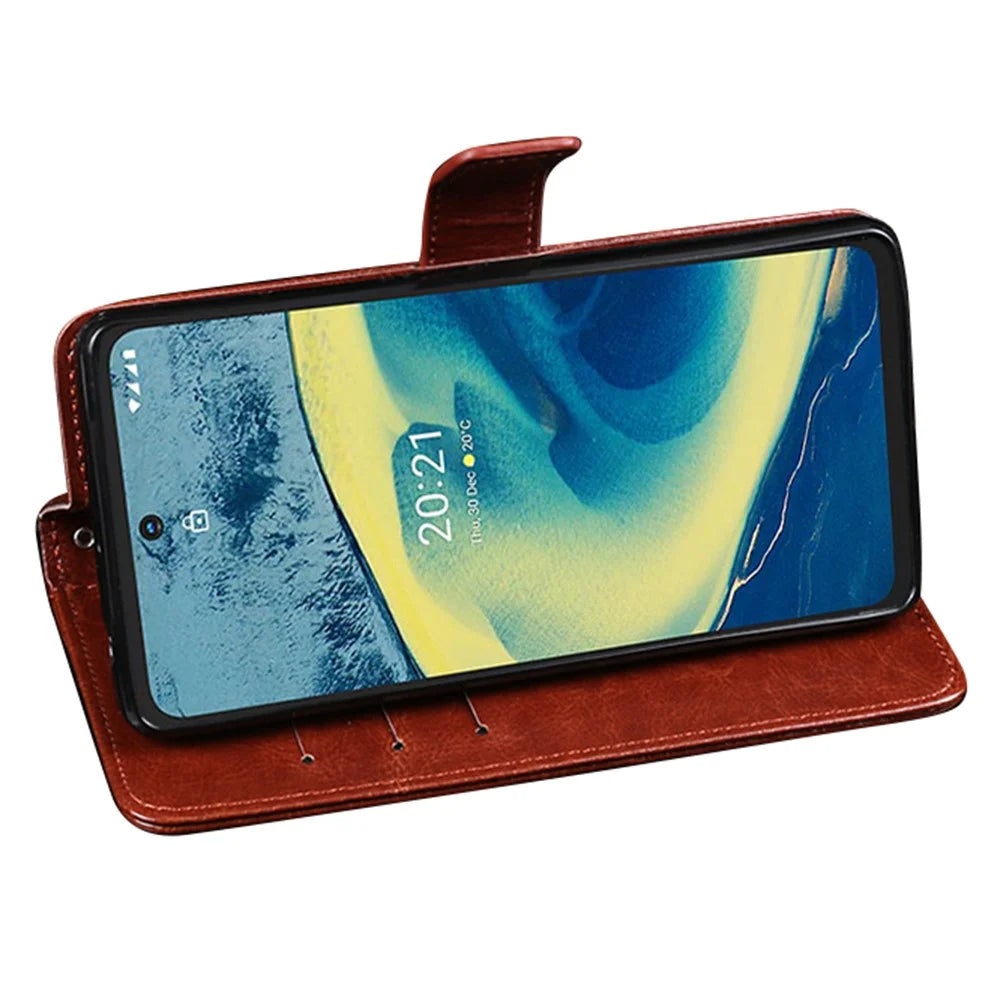 IDEWEI Folio Flip Crazy Horse Texture Leather Stand Case Phone Cover for Nokia XR20 - Black - 5