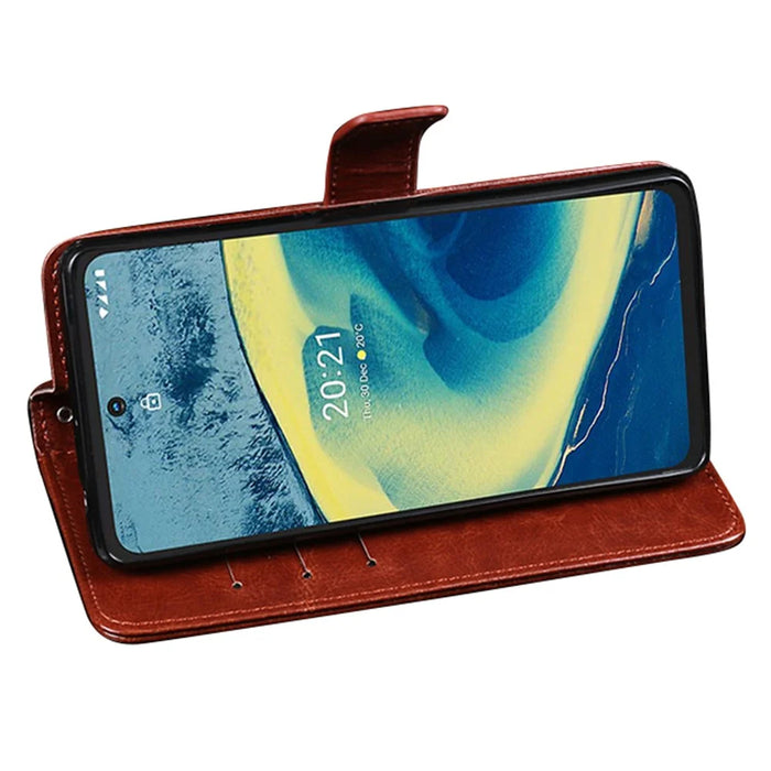 IDEWEI Folio Flip Crazy Horse Texture Leather Stand Case Phone Cover for Nokia XR20 - Black - 5