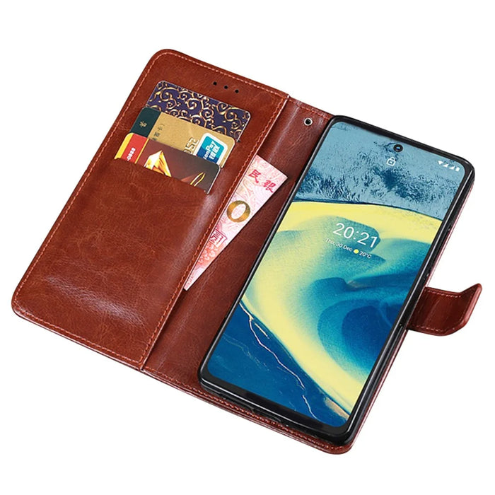 IDEWEI Folio Flip Crazy Horse Texture Leather Stand Case Phone Cover for Nokia XR20 - Black - 6