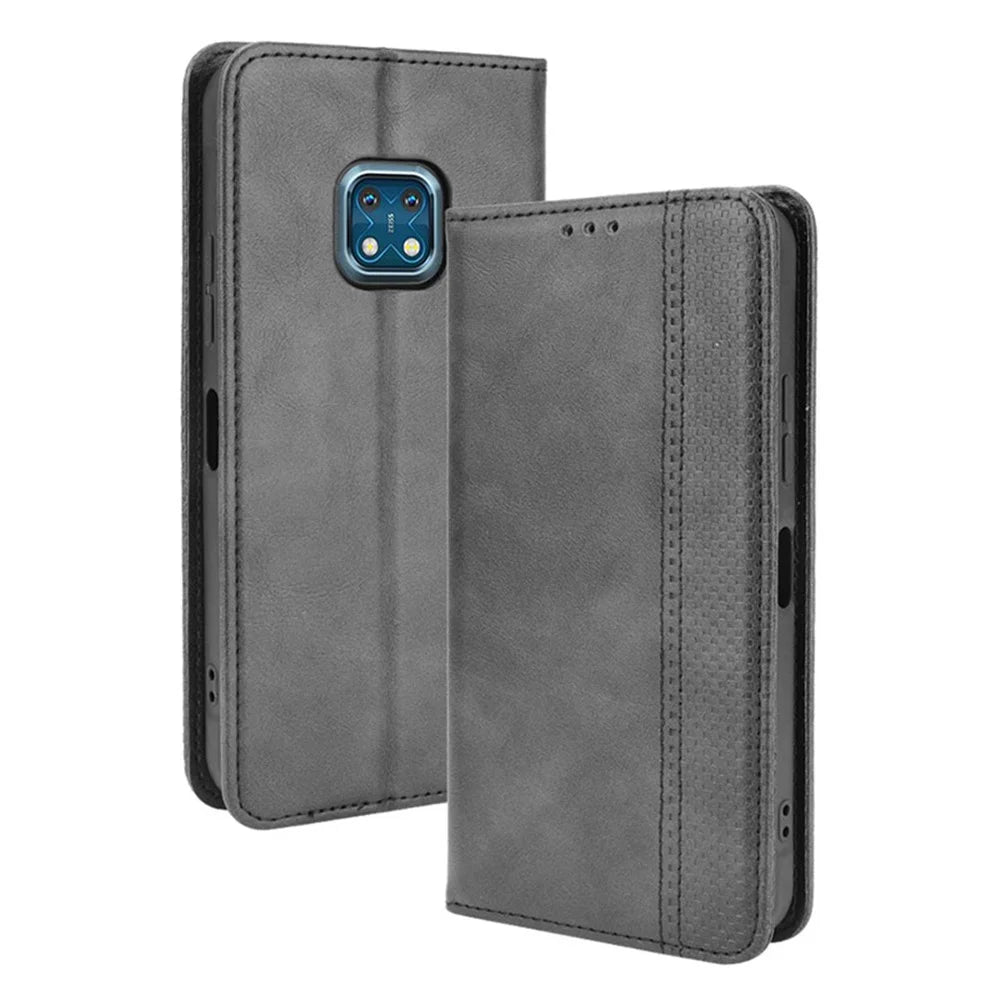 Vintage Style Magnetic Auto-absorbed Leather Wallet Stand Phone Protective Case Shell for Nokia XR20 - Black - 1