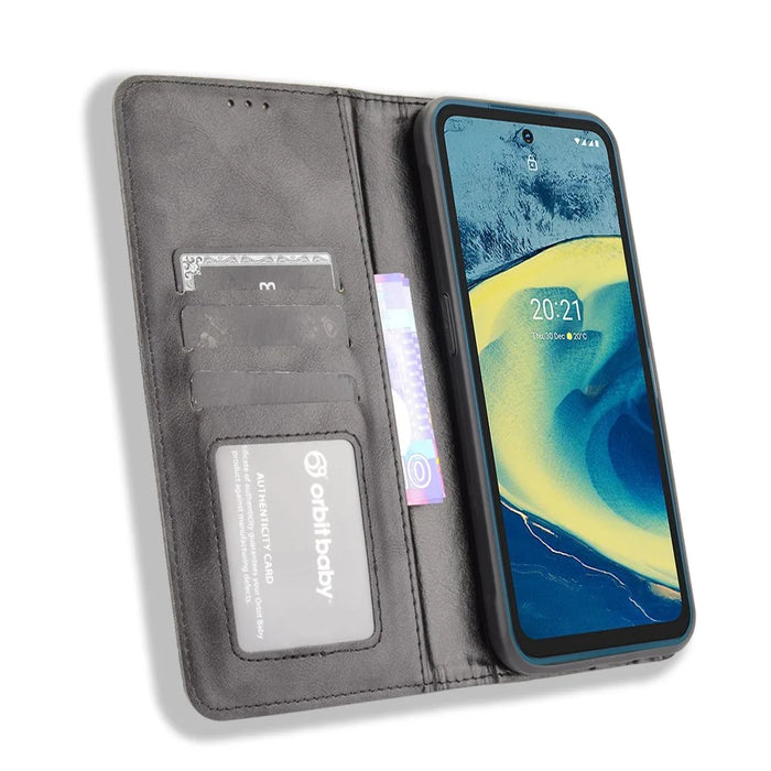 Vintage Style Magnetic Auto-absorbed Leather Wallet Stand Phone Protective Case Shell for Nokia XR20 - Black - 5