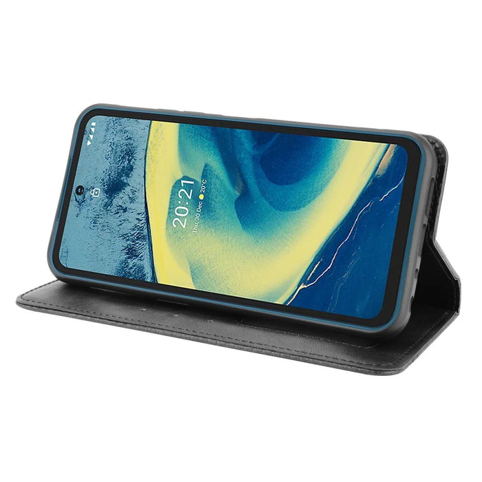 Vintage Style Magnetic Auto-absorbed Leather Wallet Stand Phone Protective Case Shell for Nokia XR20 - Black - 6