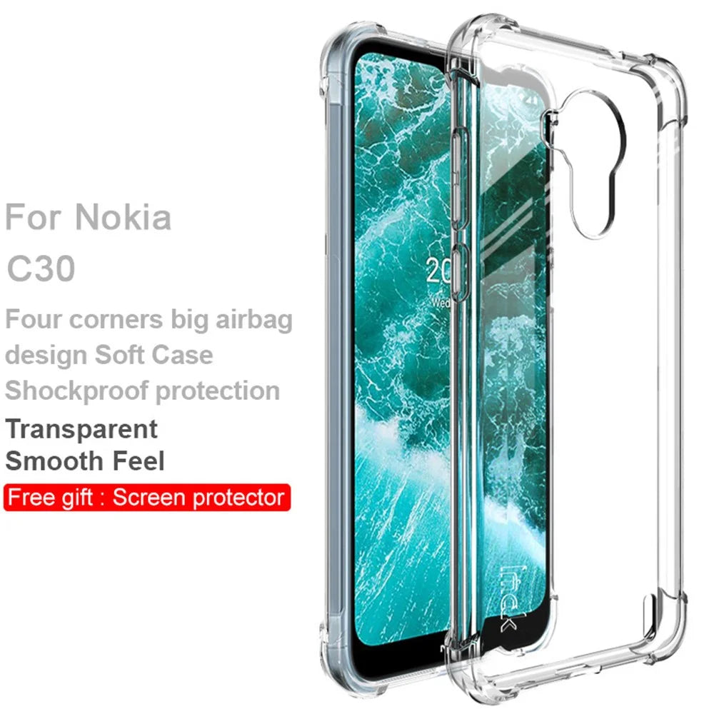 IMAK Transparent Shock-Absorption Flexible TPU Phone Cover with Screen Protector for Nokia C30 - Transparent - 2