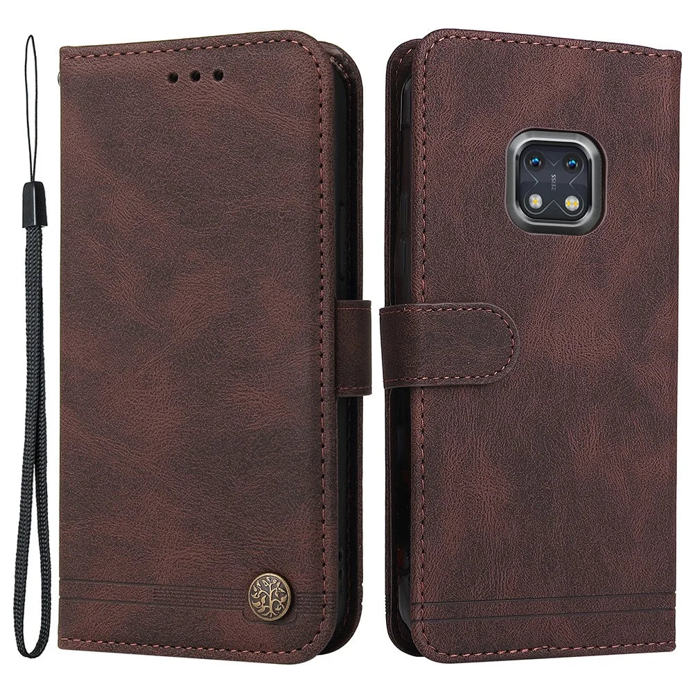 For Nokia XR20 Leather Wallet Cases Skin Touch Phone Cover Stand with Strap - Brown - 1